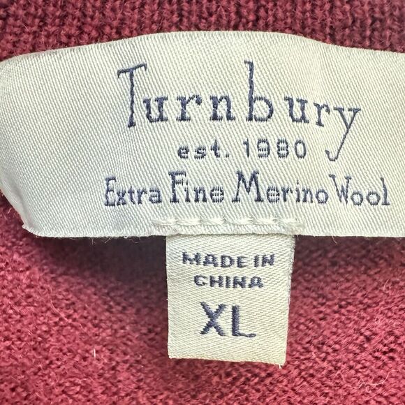 Turnbury Merino Wool Sweater Mens XL Red Maroon V-Neck Pullover Long Sleeve - Picture 11 of 13